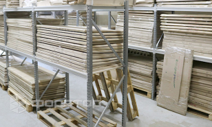 Shelving for warehouse at furniture manufacturing