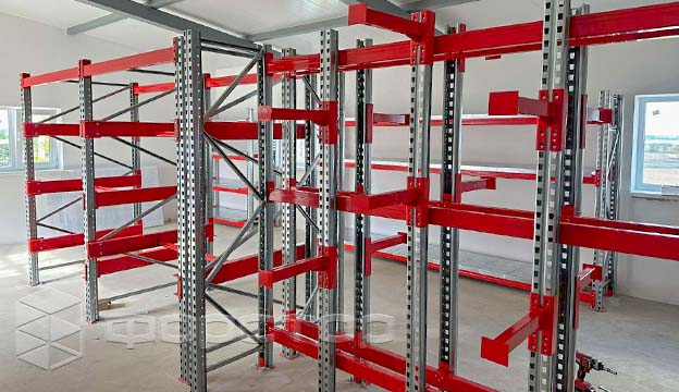 Specialized reel racks in the center of the facility